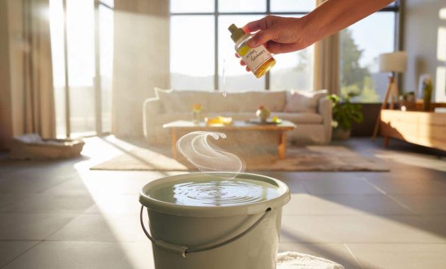 Add just two drops to your mop bucket and your home will smell amazing for days, with no vinegar and no lemon needed for the effect