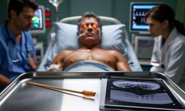 Between life and death, he learns the unsuspected cause of his illness is… a simple toothpick