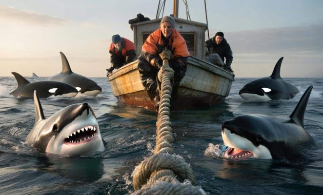 Fishermen describe sharks biting their anchor rope shortly after orcas closed in on their boat during a high tension marine encounter